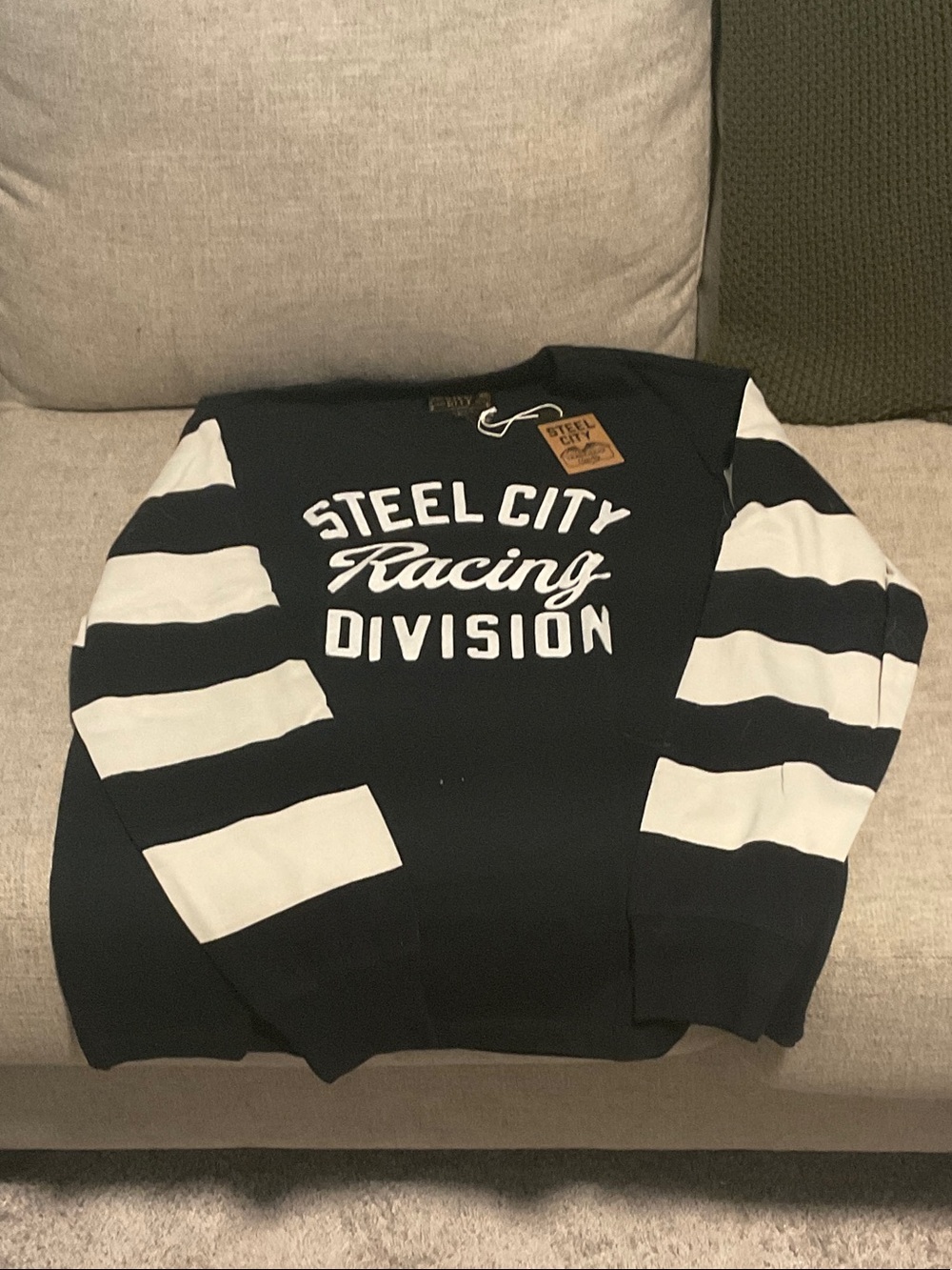 Steel City Men's Black and White Stripe Long Sleeve Shirt NWT